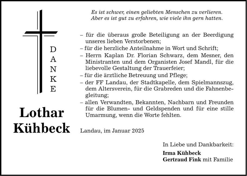 Traueranzeige Lothar Kühbeck