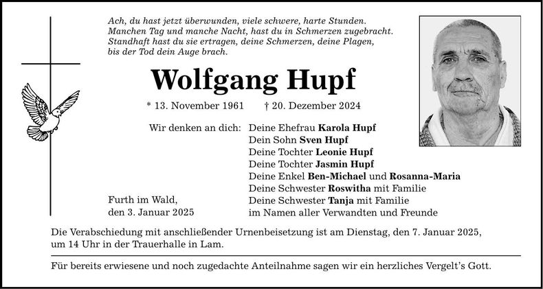 Traueranzeige Wolfgang Hupf