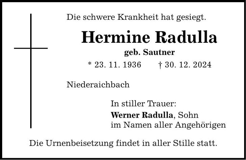 Traueranzeige Hermine Radulla