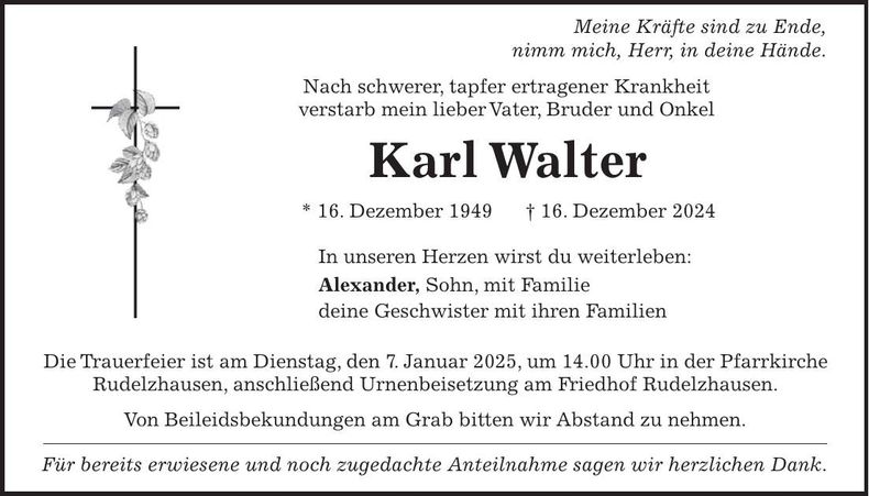 Traueranzeige Karl Walter