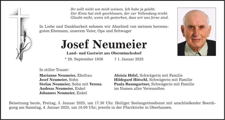 Traueranzeige Josef Neumeier