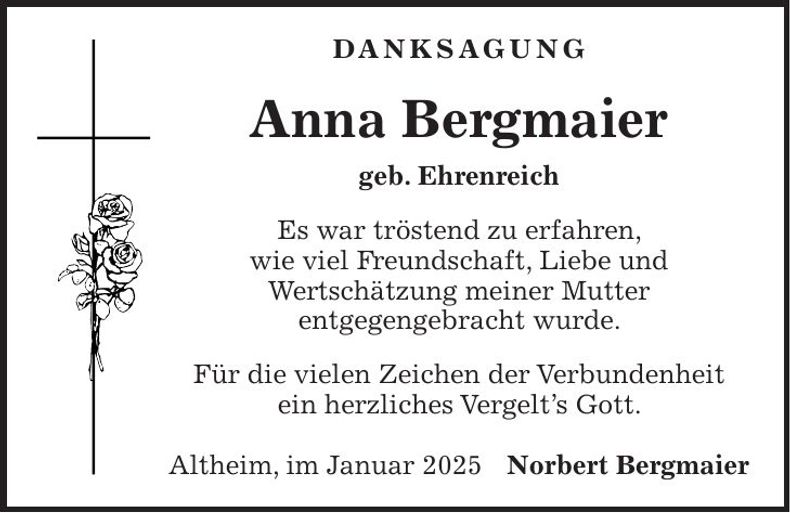 Traueranzeige Anna Bergmaier