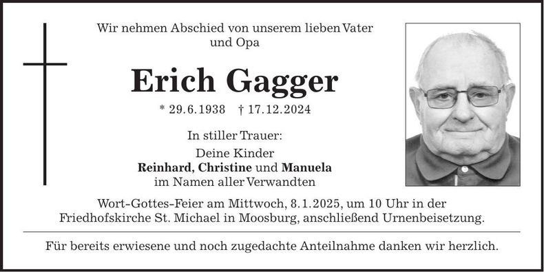 Traueranzeige Erich Gagger