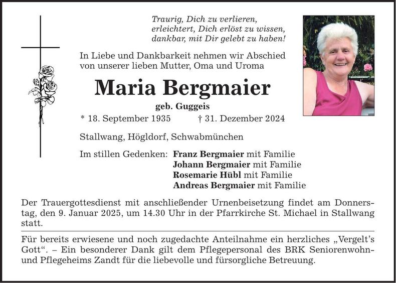 Traueranzeige Maria Bergmaier