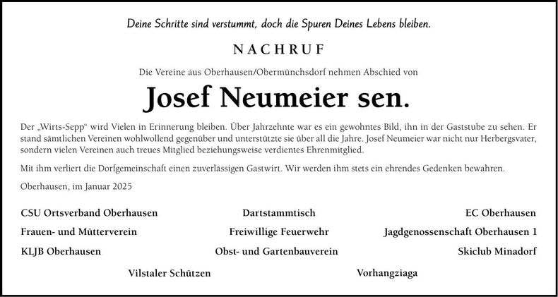Traueranzeige Josef Neumeier