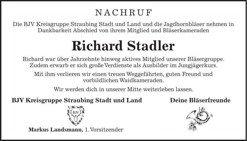 Traueranzeige Richard Stadler