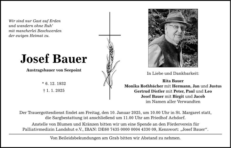 Traueranzeige Josef Bauer