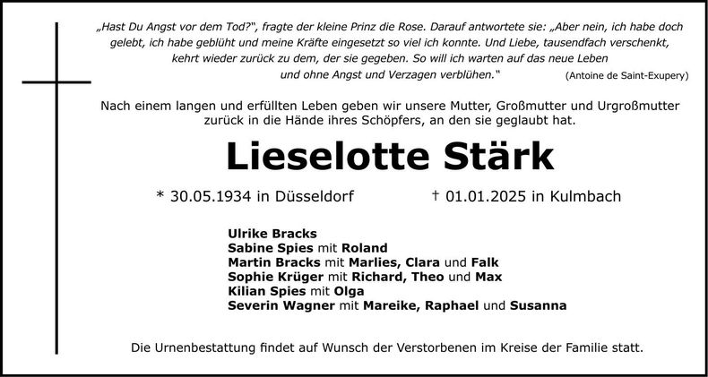 Traueranzeige Lieselotte Stärk