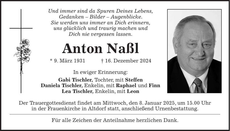 Traueranzeige Anton Naßl