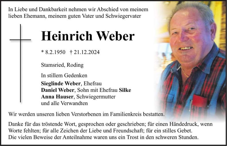 Traueranzeige Heinrich Weber