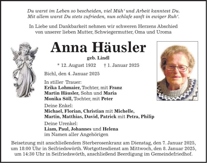 Traueranzeige Anna Häusler