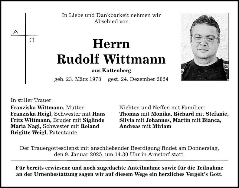 Traueranzeige Wittmann Rudolf