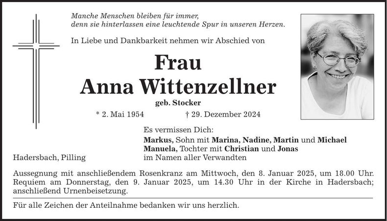 Traueranzeige Anna Wittenzellner