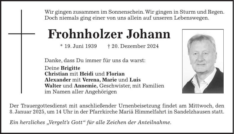 Traueranzeige Johann Frohnholzer