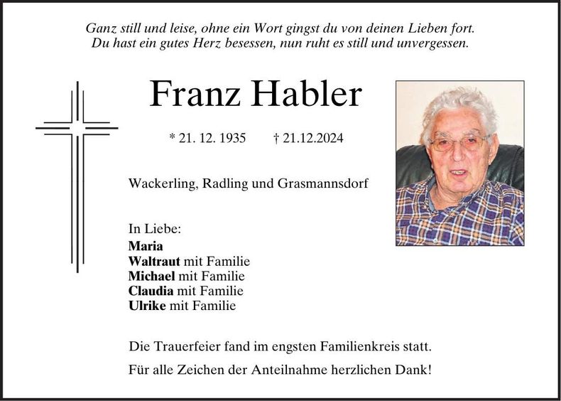 Traueranzeige Franz Habler