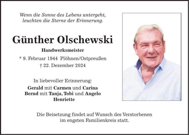 Traueranzeige Günther Olschewski