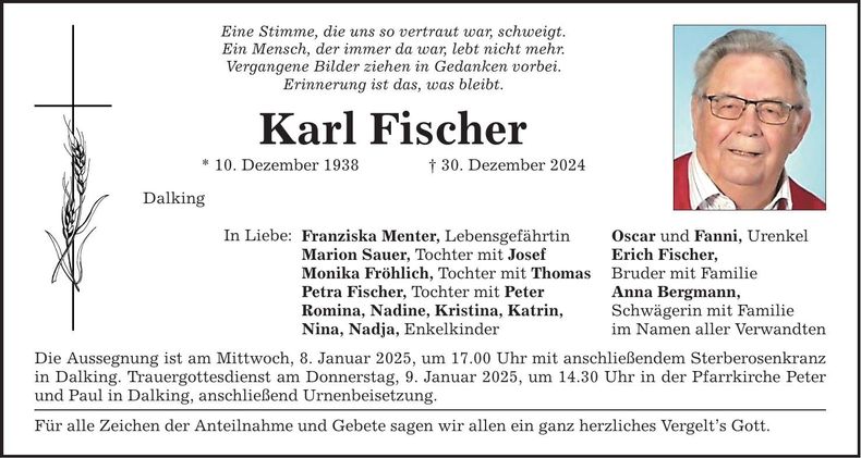 Traueranzeige Karl Fischer