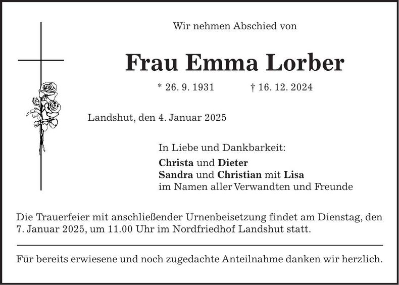 Traueranzeige Emma Lorber