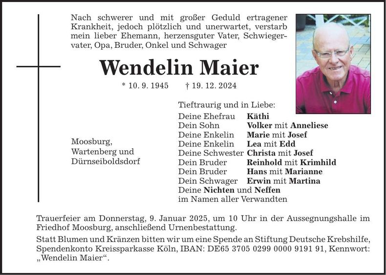 Traueranzeige Wendelin Maier
