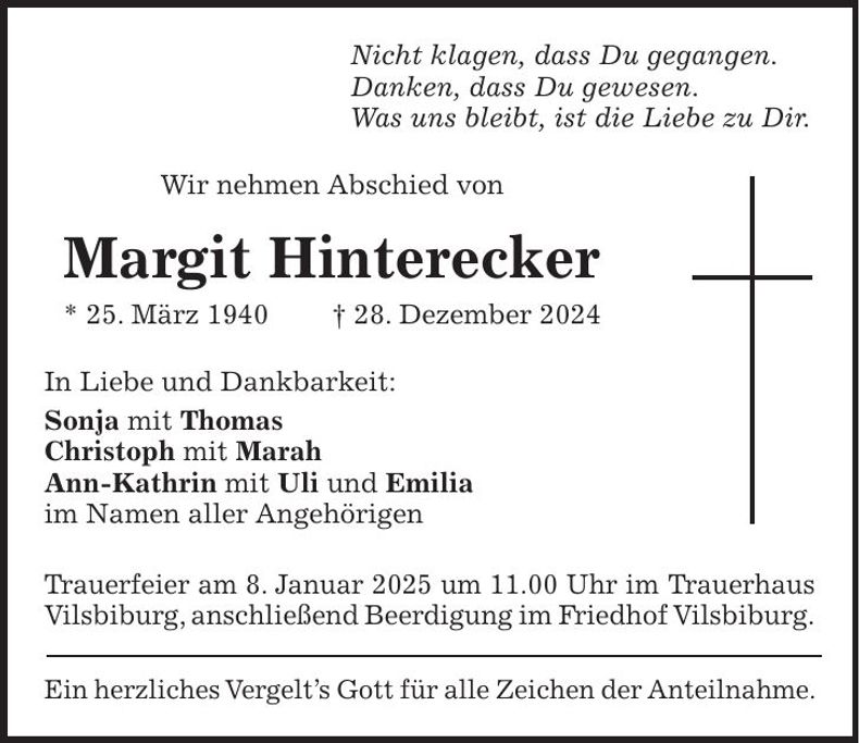 Traueranzeige Margit Hinterecker