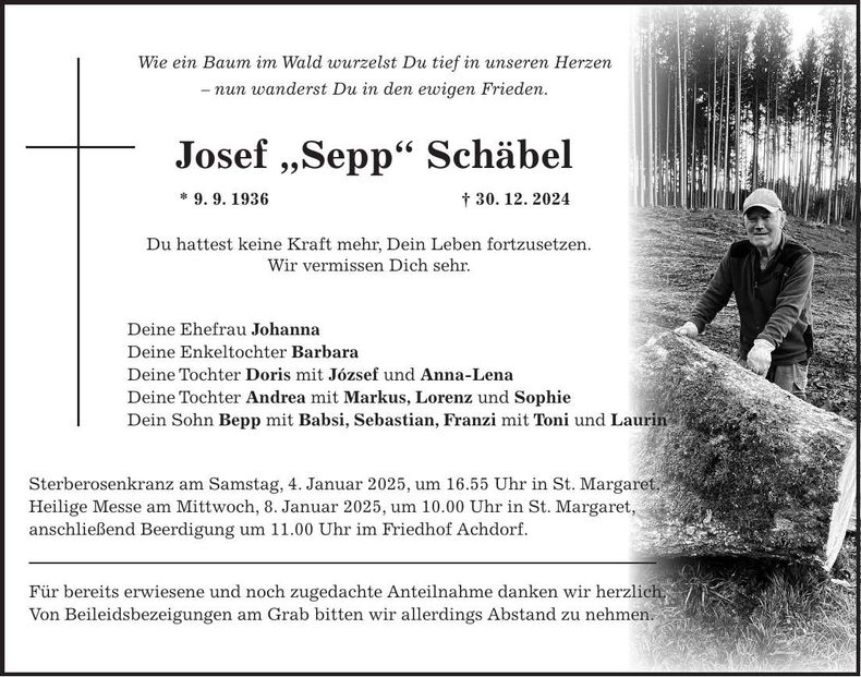 Traueranzeige Josef Schäbel