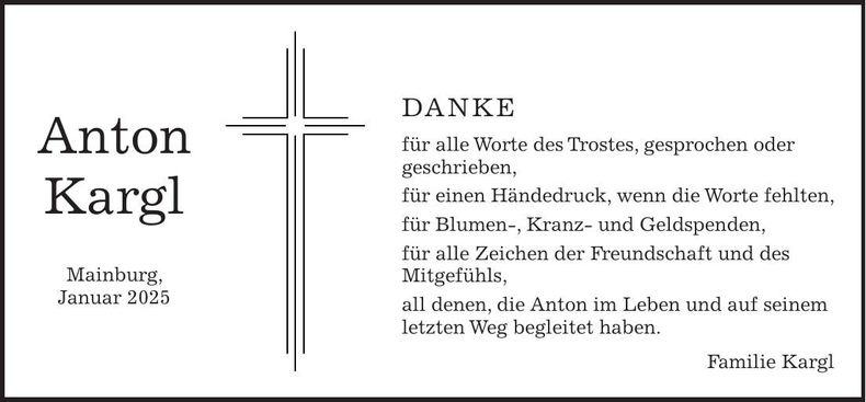 Traueranzeige Anton Kargl