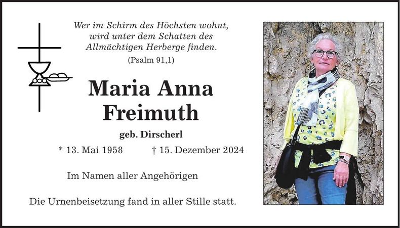 Traueranzeige Maria Anna Freimuth