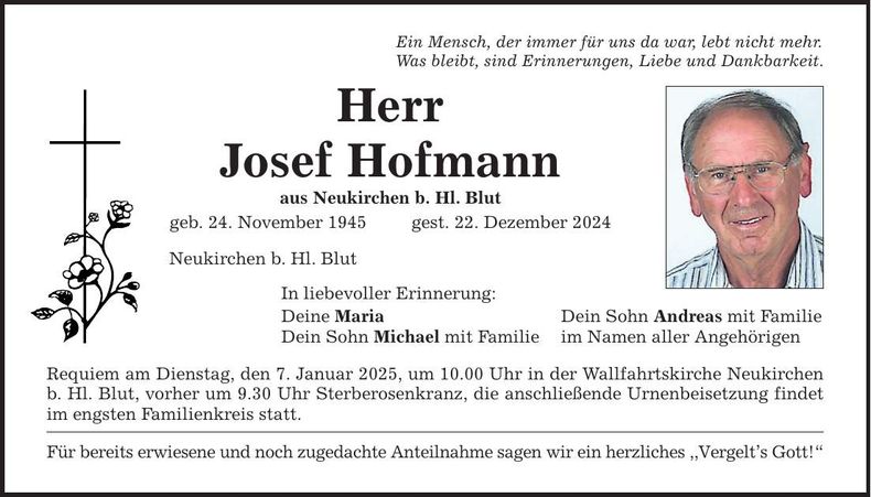 Traueranzeige Josef Hofmann