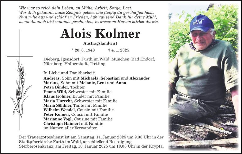 Traueranzeige Alois Kolmer