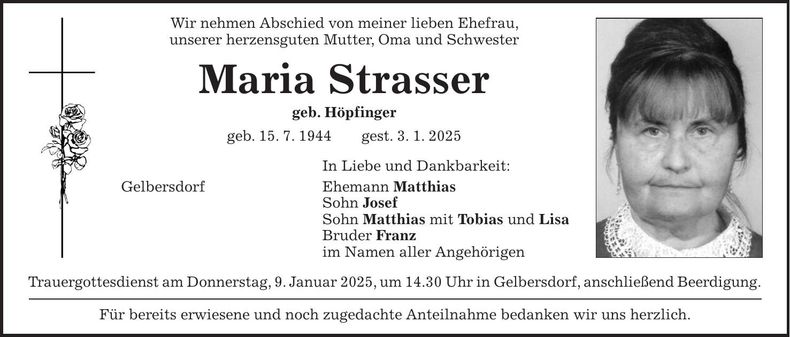 Traueranzeige Maria Strasser