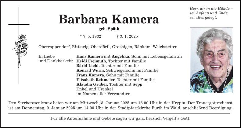 Traueranzeige Barbara Kamera