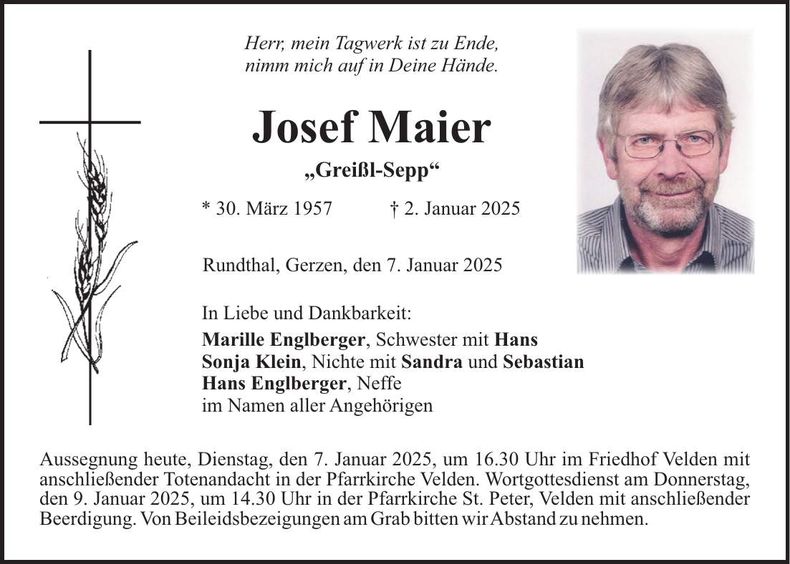Traueranzeige Josef Maier