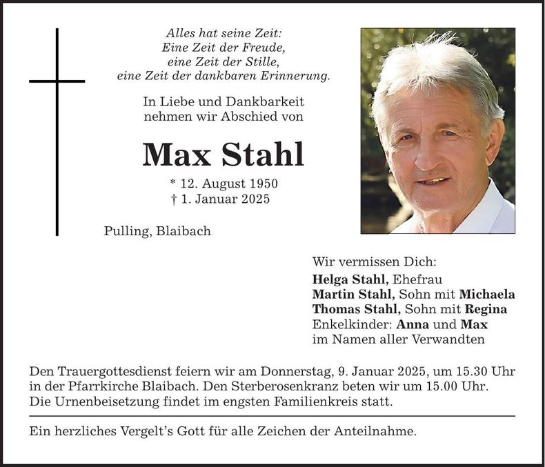 Traueranzeige Max Stahl