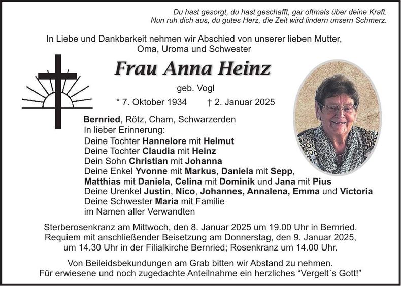 Traueranzeige Anna Heinz