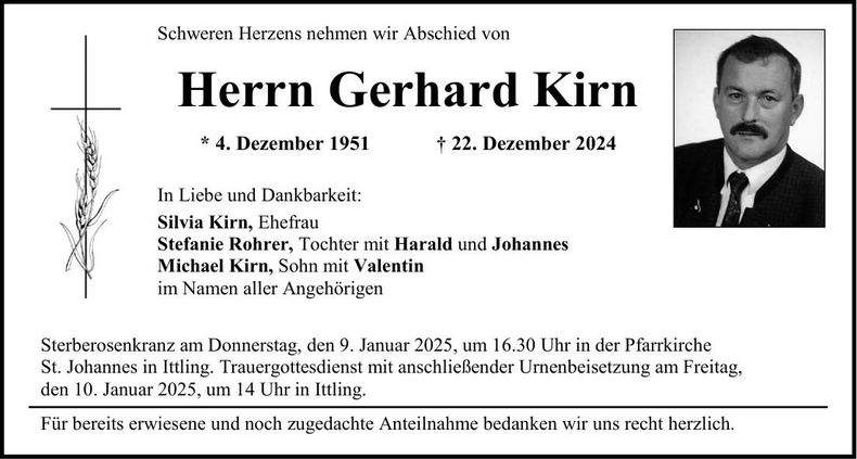 Traueranzeige Gerhard Kirn