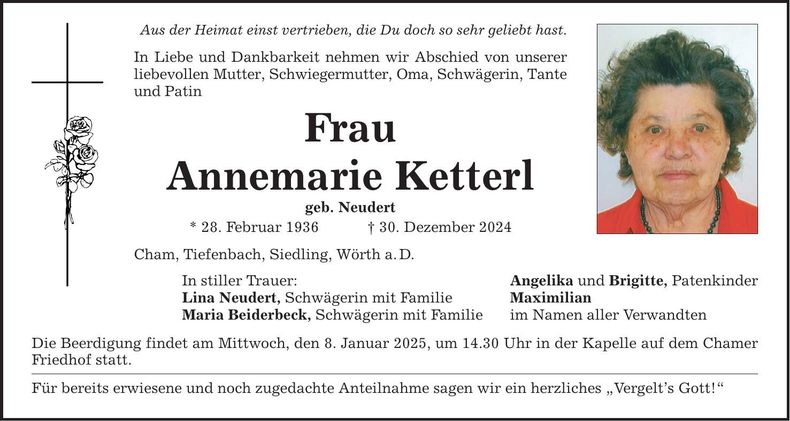 Traueranzeige Annemarie Ketterl
