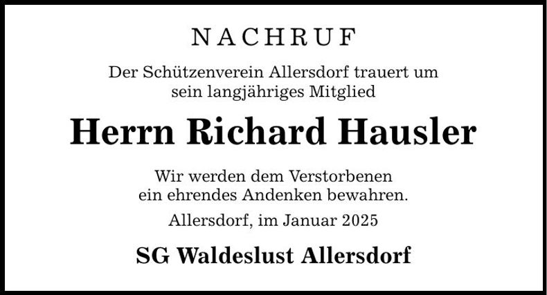 Traueranzeige Richard Hausler