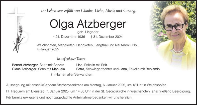 Traueranzeige Olga Atzberger