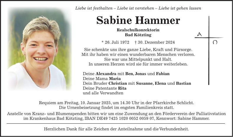 Traueranzeige Sabine Hammer