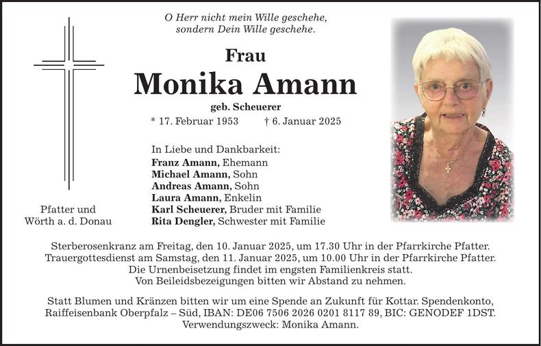 Traueranzeige Monika Amann