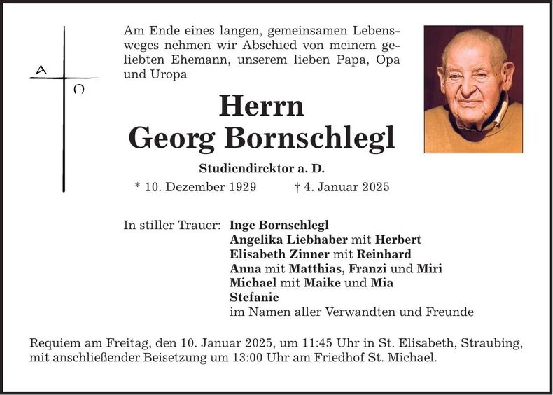 Traueranzeige Bornschlegl Georg