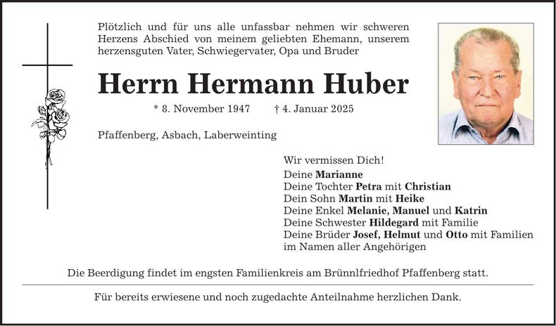 Traueranzeige Hermann Huber