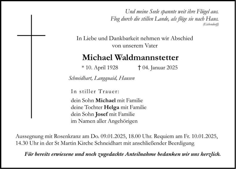 Traueranzeige Michael Waldmannstetter
