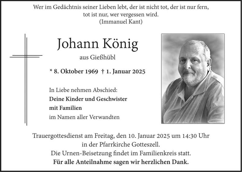 Traueranzeige Johann König