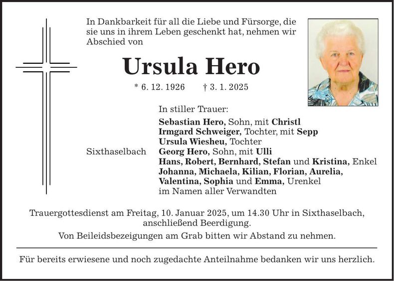 Traueranzeige Ursula Hero