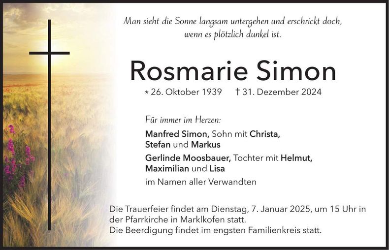 Traueranzeige Rosmarie Simon