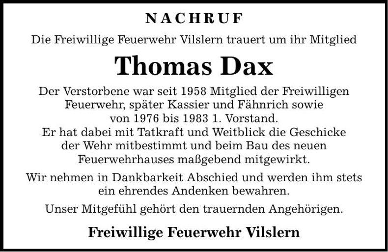 Traueranzeige Thomas Dax