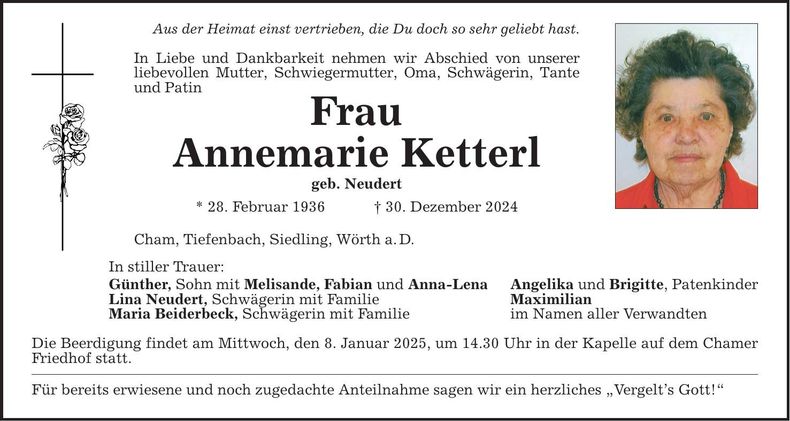 Traueranzeige Annemarie Ketterl