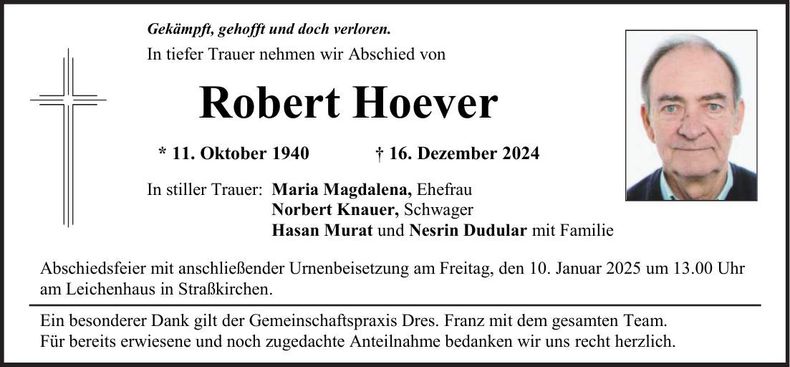 Traueranzeige Robert Hoever