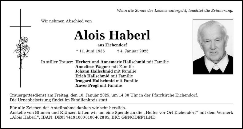 Traueranzeige Alois Haberl